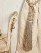 Embroidered fabric curtain with cream tassel