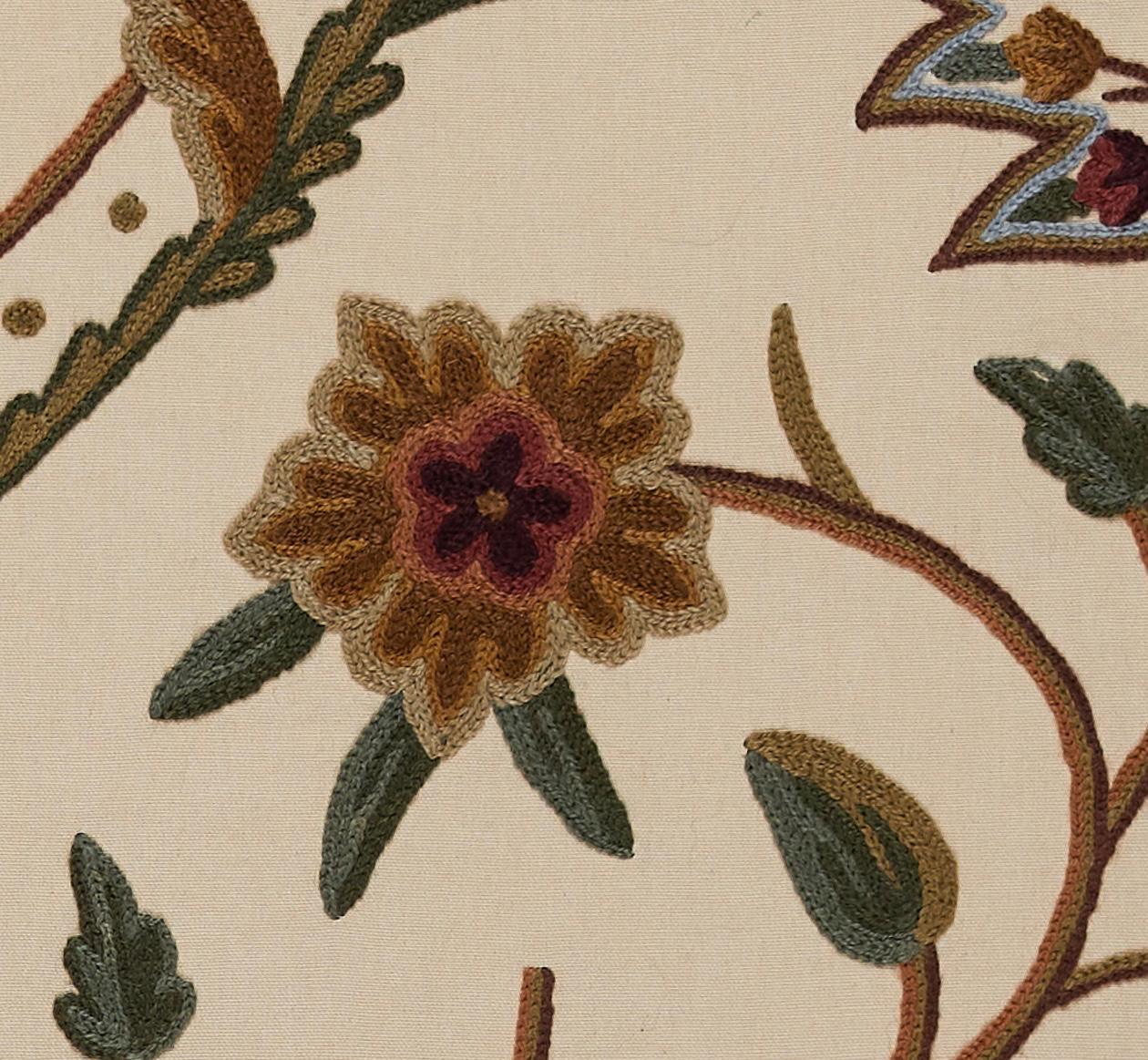 Close up of crewel stitching